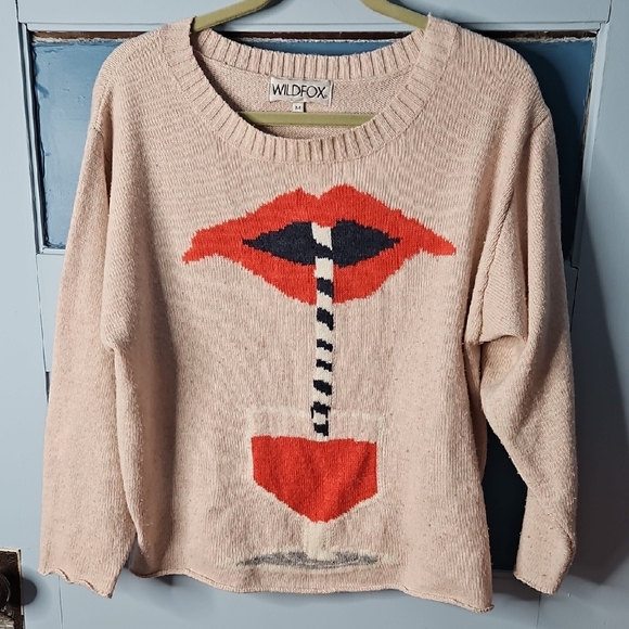 Wildfox Women's "Suck It Up" Cream Sweater with Red and Black Graphic Medium - Picture 1 of 8
